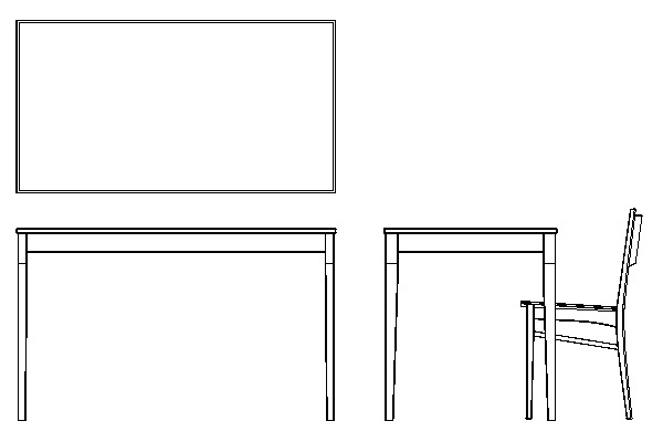 テーブルの三面図