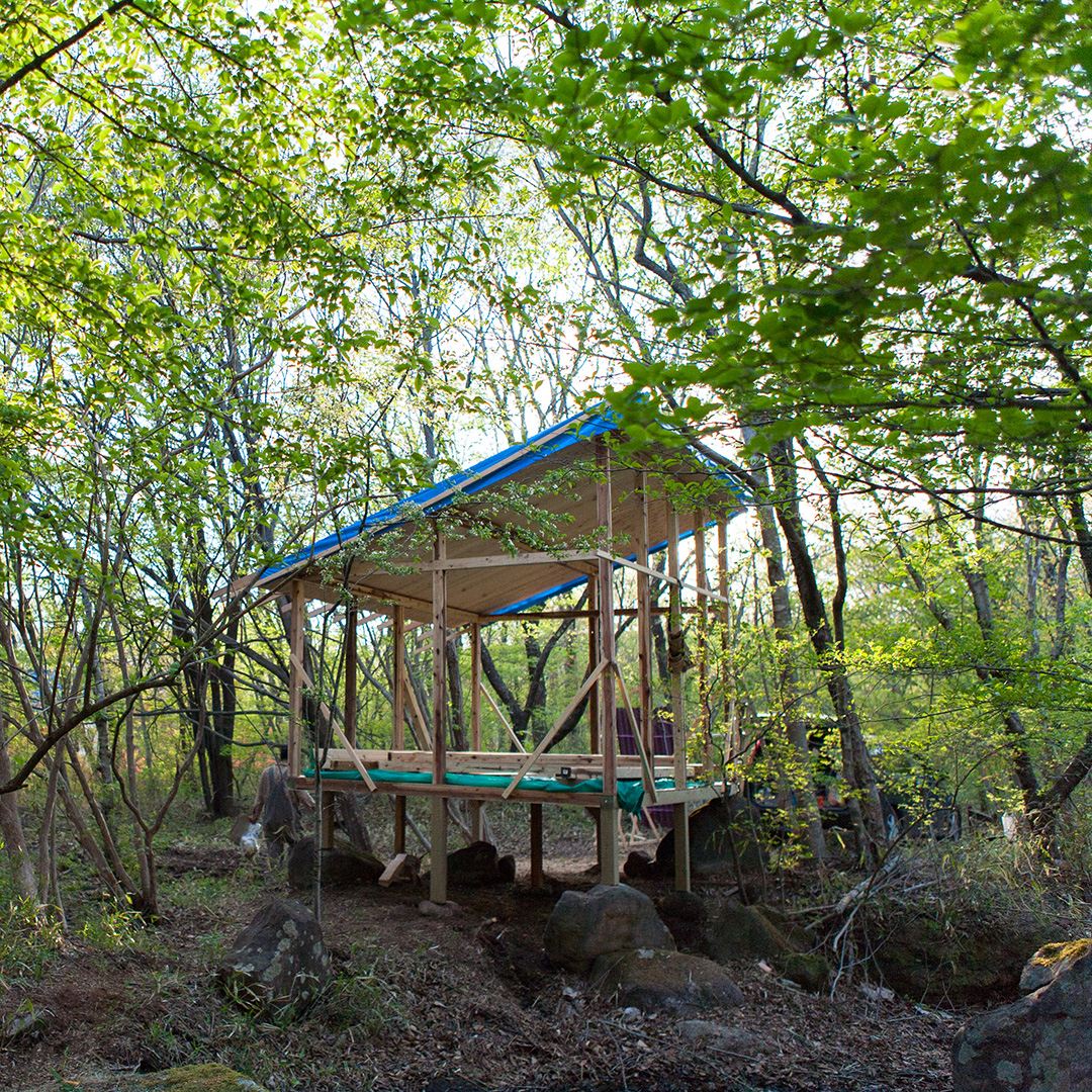 那須の新緑の中に小屋を作る